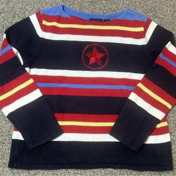 CRaZY Horse Women’s Multi-Colored Striped Star Cotton Blend Sweater Medium - Picture 14 of 15